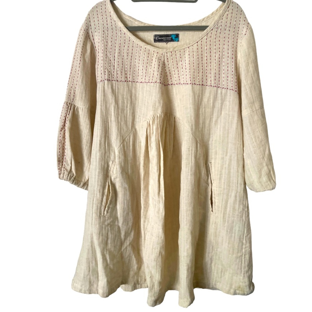 Cocoricooo‎ Linen Cotton Dress with Red Embroidery